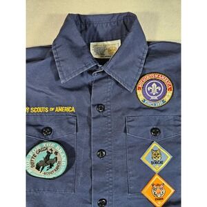 Boy Scouts of America Youth Medium Navy Blue Short‎ Sleeve Uniform Shirt Patches